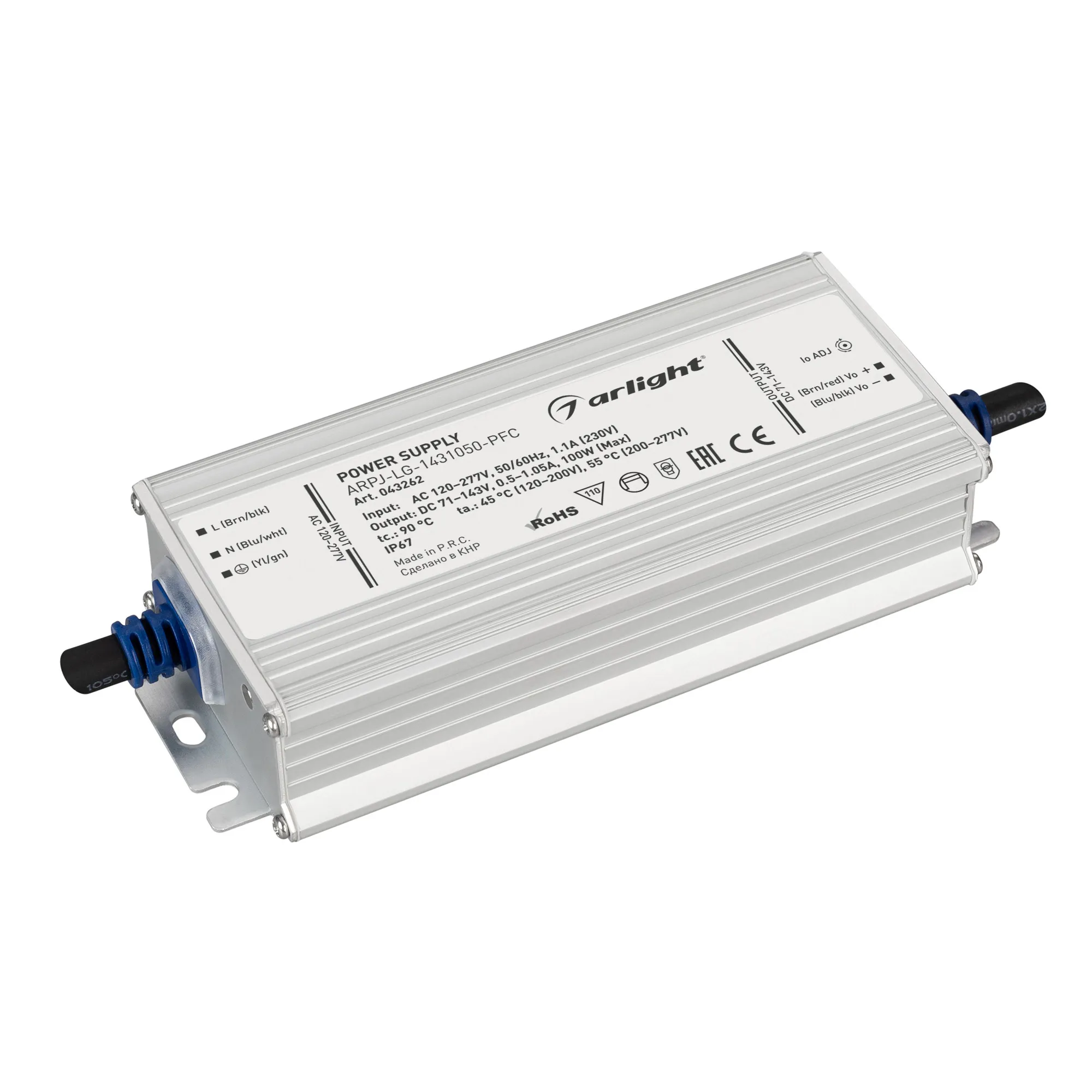 Блок питания ARPJ-LG-1431050-PFC (100W, 71-143V, 0.5-1.05A) (Arlight, IP67 Металл, 5 лет) - изображение товара