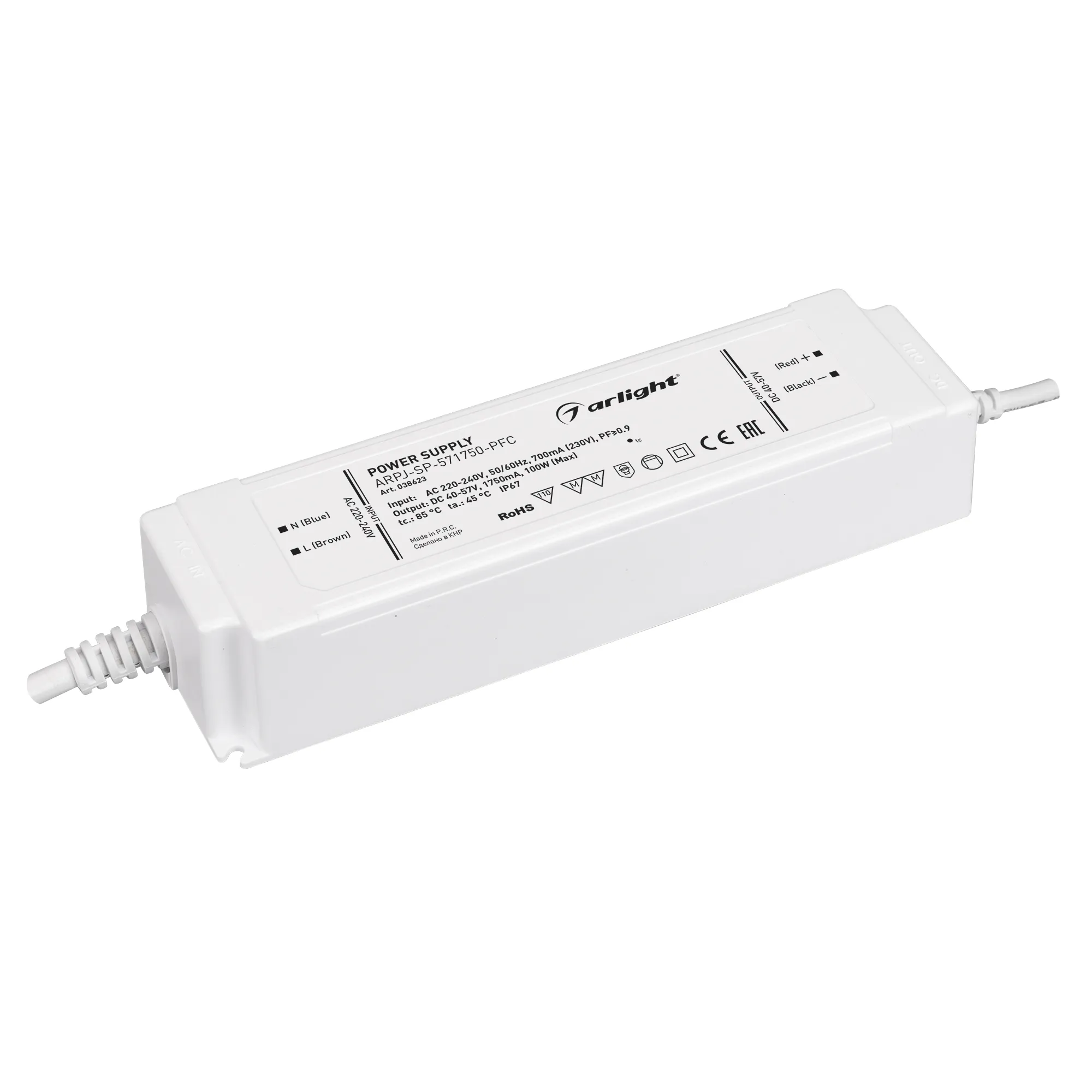 Блок питания ARPJ-SP-571750-PFC (100W, 40-57V, 1.75A) (Arlight, IP67 Пластик, 5 лет) - изображение товара
