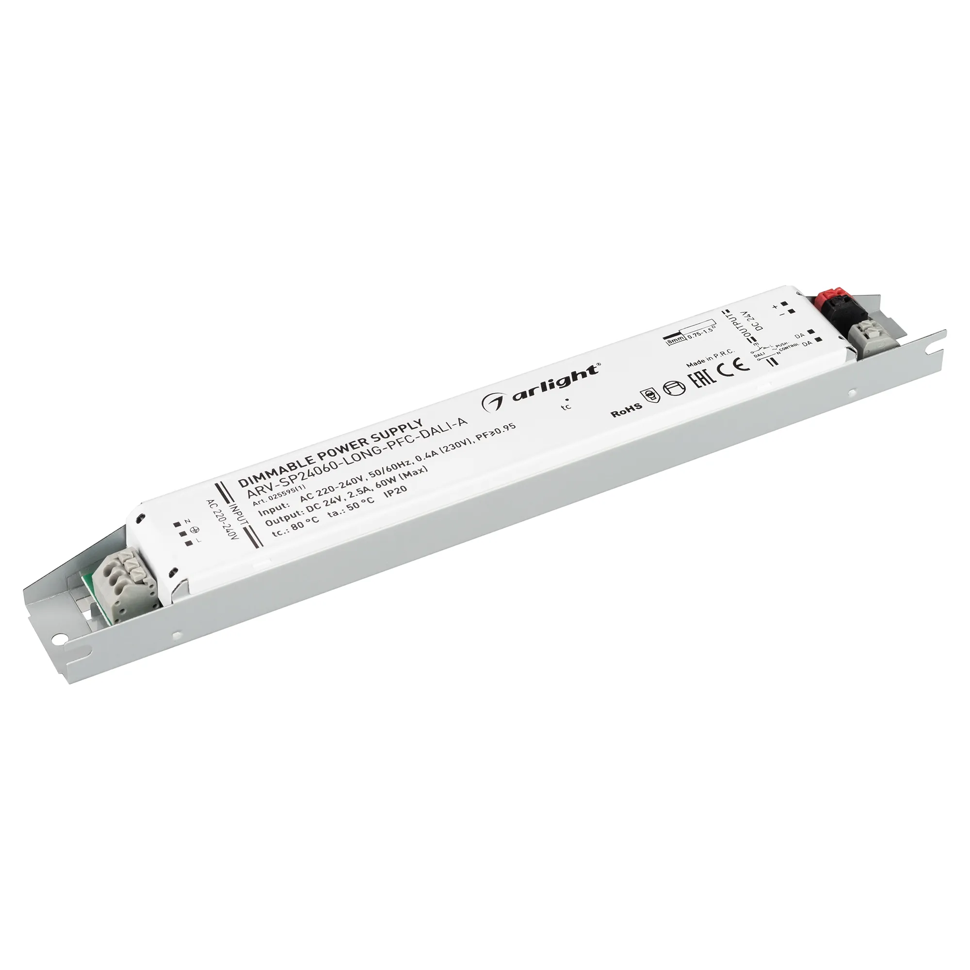 Блок питания ARV-SP24060-LONG-PFC-DALI-A (24V, 2.5A, 60W) (Arlight, IP20 Металл, 5 лет) - изображение товара